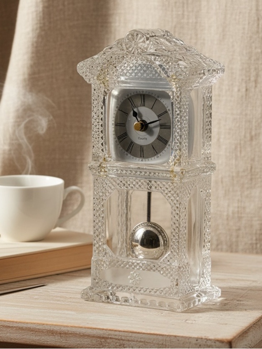 VTG JNS NY Lead Crystal Grandfather Clock Quartz Taiwan